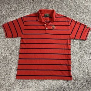 VTG Y2K Old Course St‎ Andrews Polo Mens Large Red Navy Striped Golf Shirt